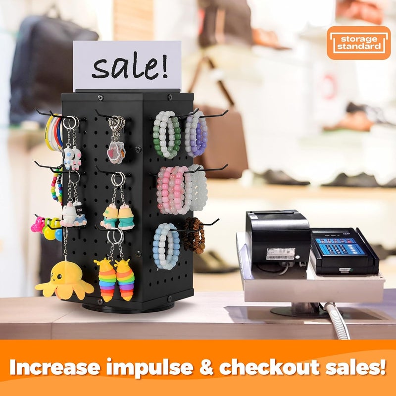 Storage Standard حامل عرض لوح دبابيس دوار مع 24 خطاف - عروض لوح دبابيس معدني دوار، حاملات للبيع، بائعين، بيع وعروض - منظم رف حرفي رباعي الجوانب للمنتجات، الملحقات، المجوهرات - Image 4